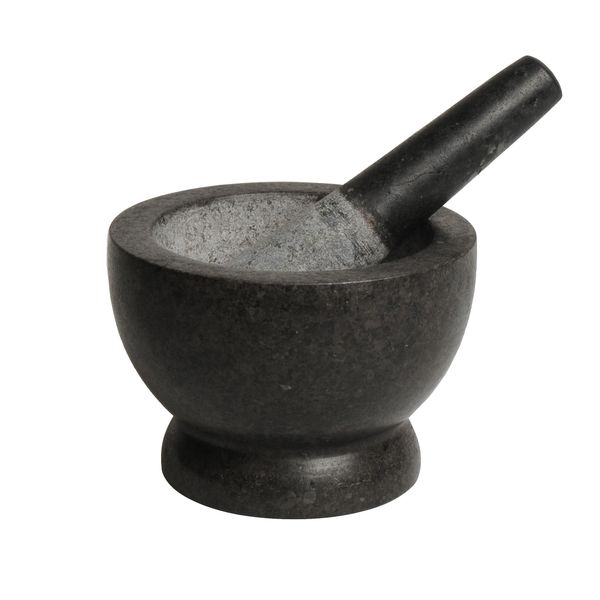 Mörser & Stößel, schwarzer Granit, Durchmesser 17 cm