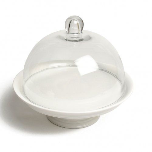 Plat à tarte avec cloche en verre sur pied, porcelaine, Ø 24,5 cm