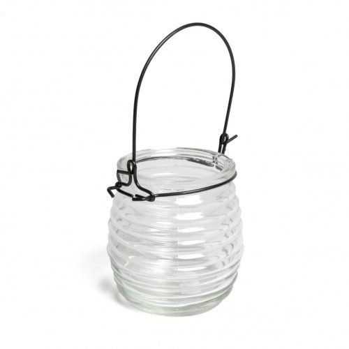 Hangglas bol, glas met horizontale ribbels 
