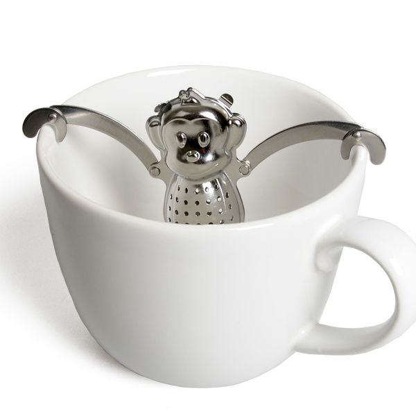 Boule à thé en forme de singe avec petit récipient, inox