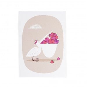 Carte, pelican avec petits coeurs