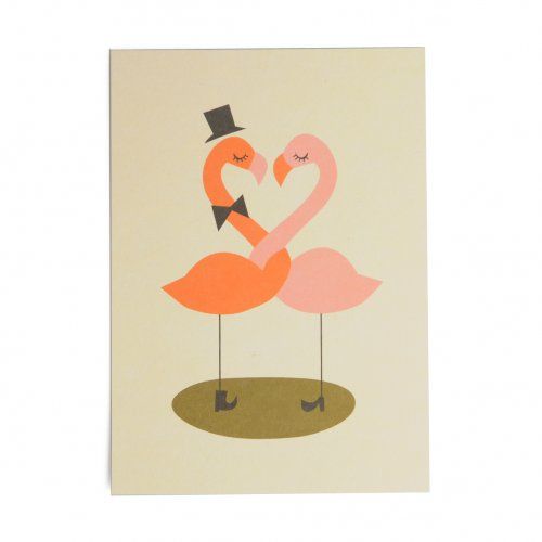 Carte, flamands roses amoureux