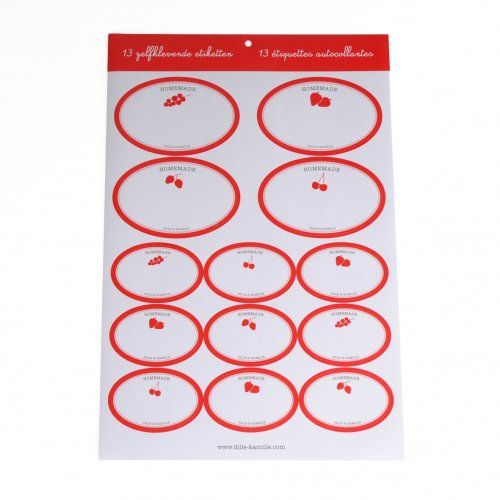Etiquettes, blanc, dessin de fruits rouges, 13 pcs
