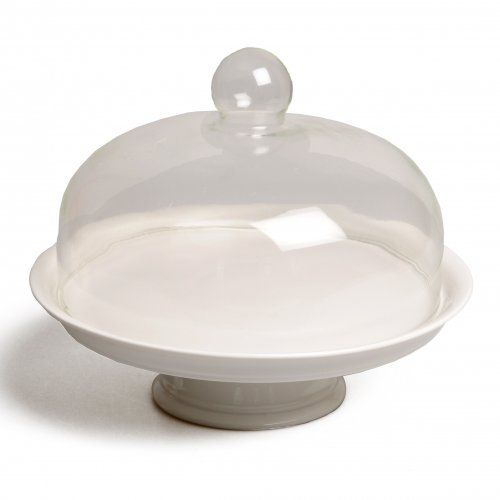 Raised serving dish with glass dome, porcelain, Ø 30 cm
