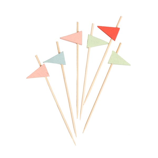 Prikkertjes, vlaggetjes, groen, roze en blauw (per 24)