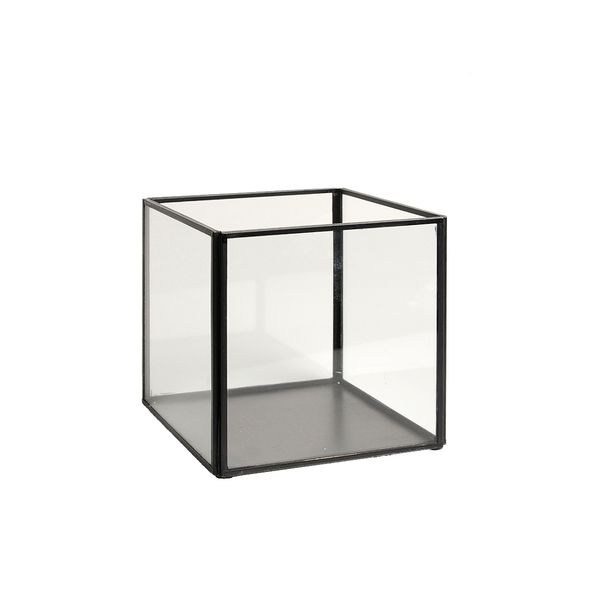 Image of Opbergbakje glas met metalen frame, zwart, groot