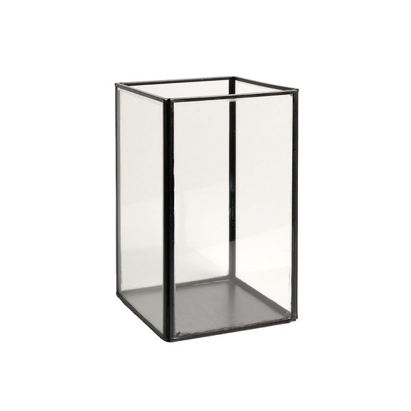 Image of Opbergbakje glas met metalen frame, zwart, hoog, groot