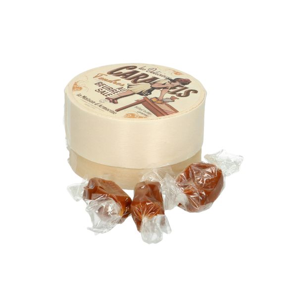 Caramel sweets in a wooden box, 50 grams