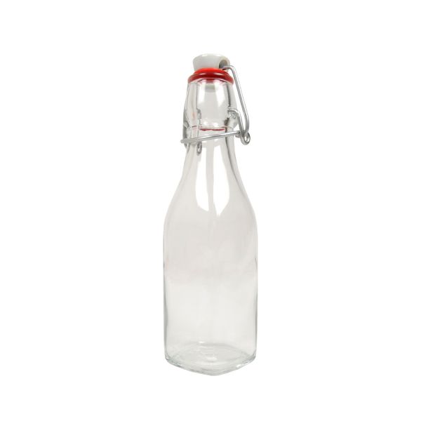 Beugelfles, glas, vierkant, 250 ml