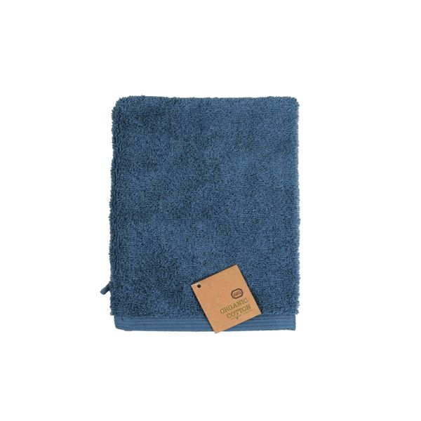Gant de toilette, coton bio, bleu-gris, 20 x 15 cm
