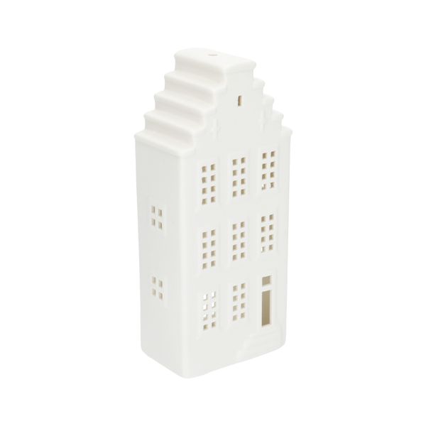 Waxinelichthouder, porselein, huisje met trapgevel, 20 cm