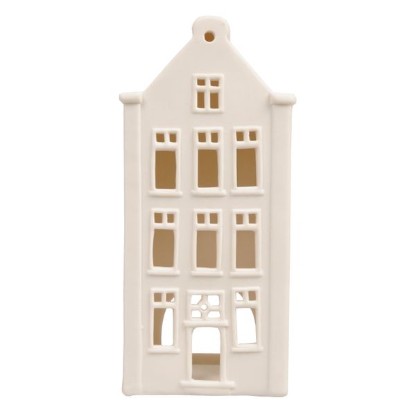 Theelichthouder, porselein, huisje met puntgevel, 20 cm