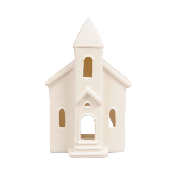 Bougeoir pour bougie chauffe-plat, église, porcelaine, 13 cm