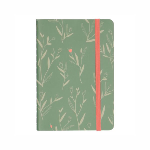 Notitieboekje, gerecycled papier, groen bloemen, 15 x 10,5 cm