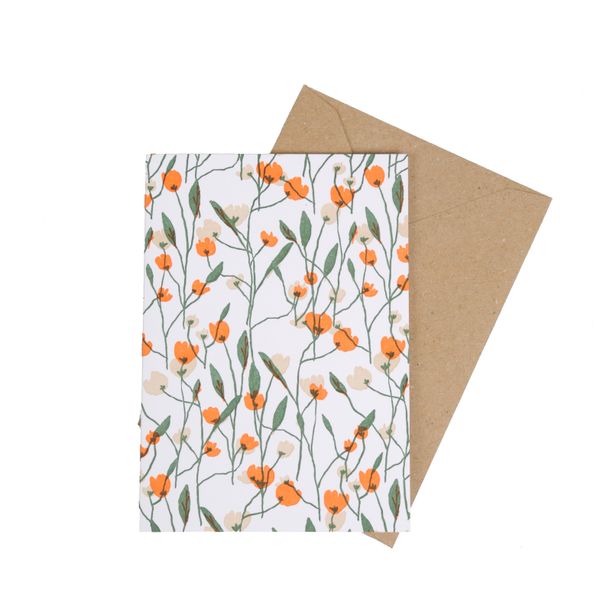 Card with envelope, orange and pink flowers design                