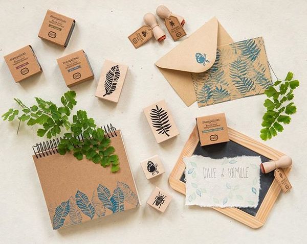 Stamp, birch wood, fern motif, 7 x 4.3 cm