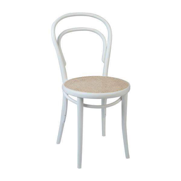 Chaise n° 14, hêtre, laqué blanc, assise cannée
