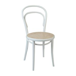 Stuhl 14, Buchenholz, weiß lackiert, Sitz aus Rohrgeflecht