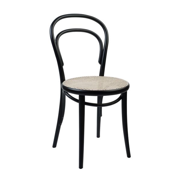 Stuhl 14, Buchenholz, schwarz lackiert, Sitz aus Rohrgeflecht