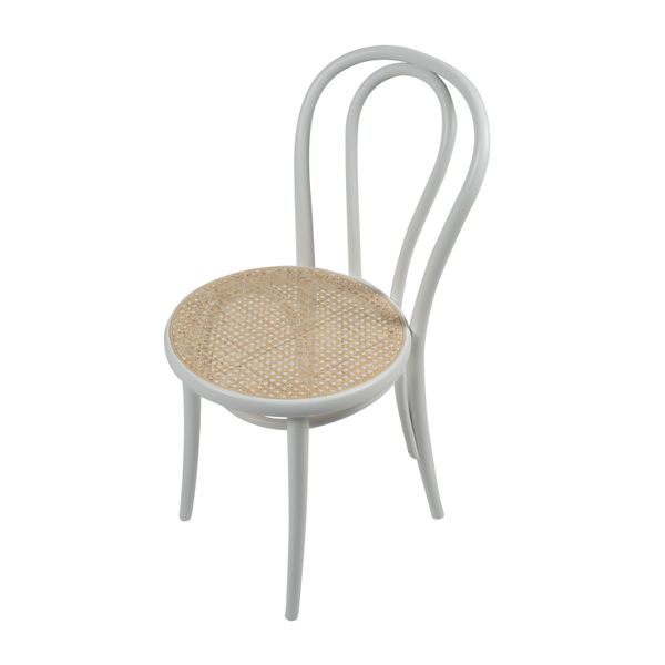 Stuhl 18, Buchenholz, weiß lackiert, Sitz aus Rohrgeflecht