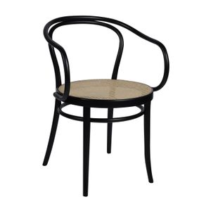 Stuhl 30, Buchenholz, schwarz lackiert, Sitz aus Rohrgeflecht