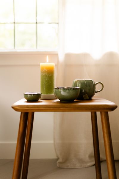 Schaal reactieve glazuur, steengoed, groen, Ø 10,8 cm