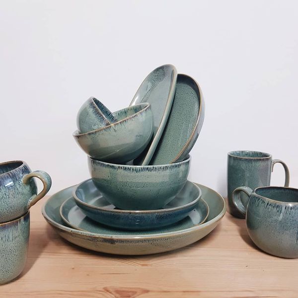 Bowl reactive glaze, stoneware, green, Ø 31 cm