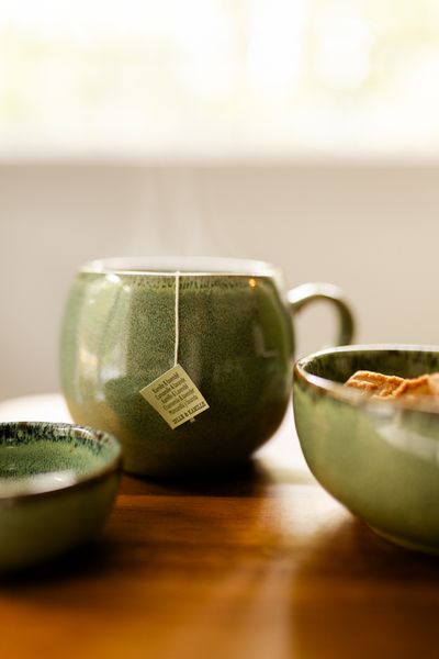 Mok rond reactieve glazuur, steengoed, groen, Ø 12 cm