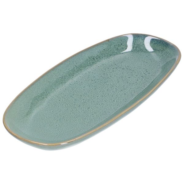 Serving dish, reactive glaze, stoneware, green, 26 x 12 cm