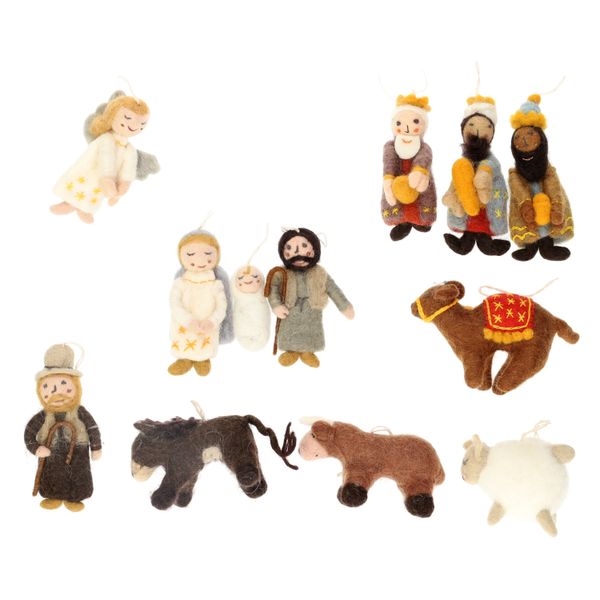 Ensemble de figurines pour crèche de Noël, feutrine, 12 personnages