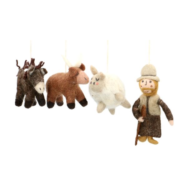 Kerststal set, vilt, 12 verschillende figuurtjes