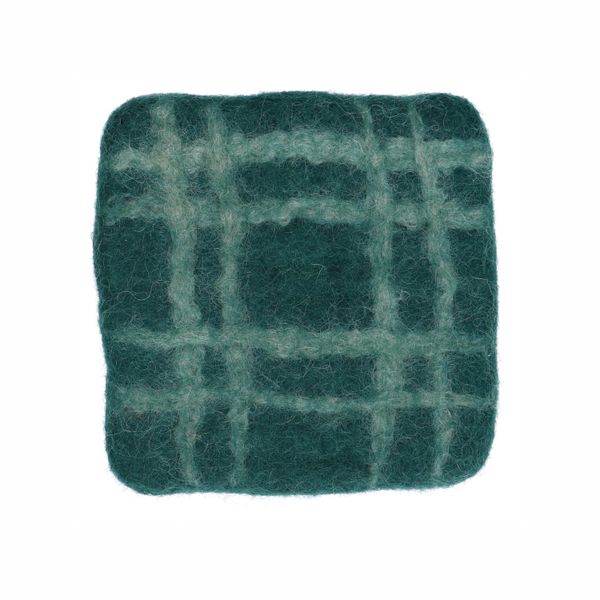 Onderzetter, vilt, donkergroen geruit, 10 x 10 cm