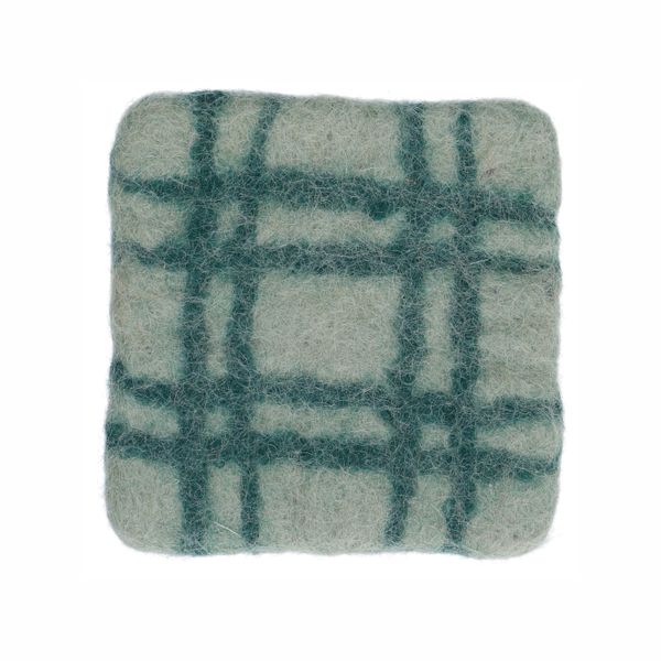 Onderzetter, vilt, lichtgroen geruit, 10 x 10 cm