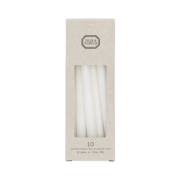 Bougies de tables fines, blanc, 17 cm, par 10