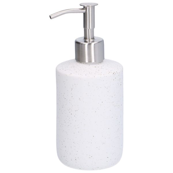 Distributeur à savon, céramique et inox, blanc moucheté, Ø 7,5 x 17,5 cm