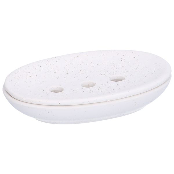 Porte-savon, céramique, blanc moucheté, 10,5 x 7,5 cm