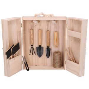 Petit outillage de jardinage, mini armoire en bois kemiri