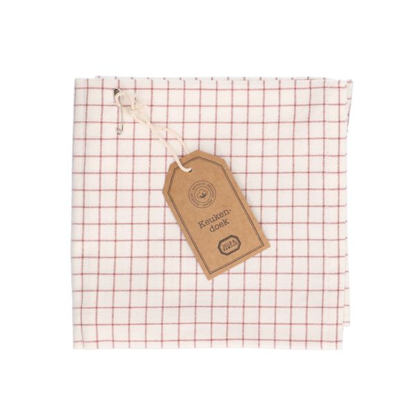 Tea towel, organic cotton, ancient pink chequered, 50 x 70 cm