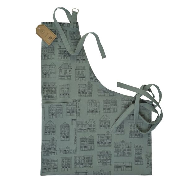 Schort, bio-katoen, grijsgroen met geveltjes