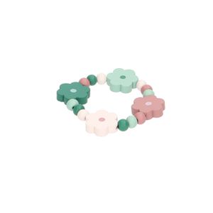 Bracelet with flowers, wood, pink/green, 3+