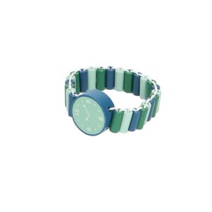 Horloge, hout, blauw/groen, 3+