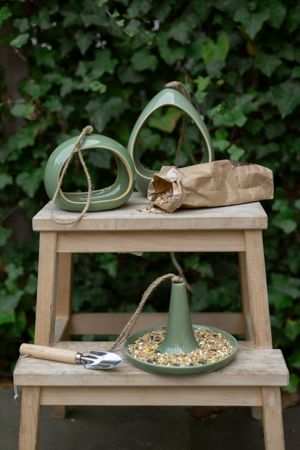 Bird feeder, ceramic, green