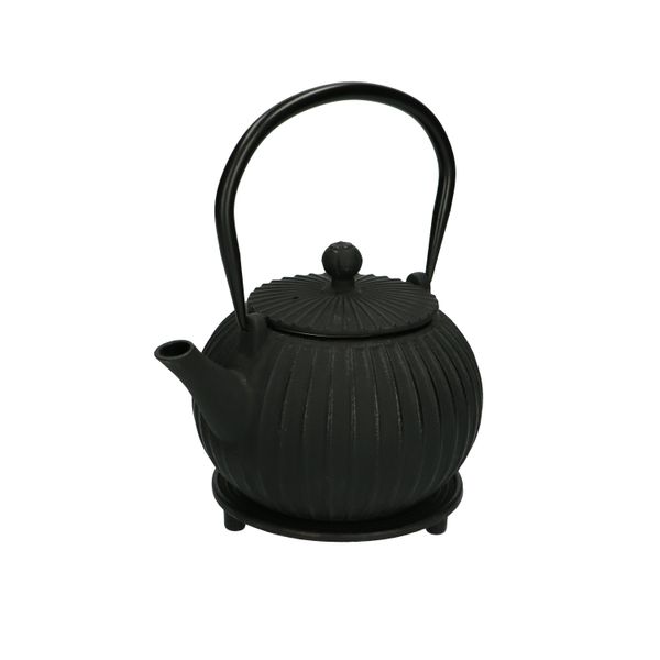 Teapot with trivet, cast iron, black