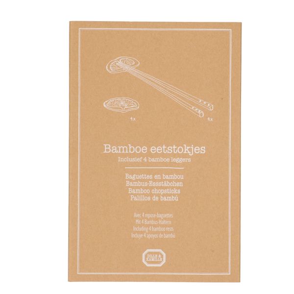Eetstokjes, bamboe, met ginkoblad, set van 4