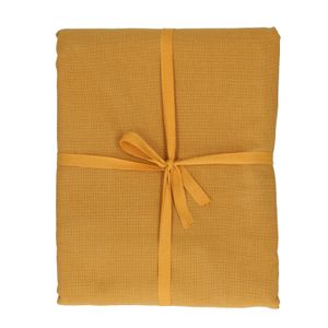 Round tablecloth, organic cotton, yellow ochre blend, Ø 180 cm