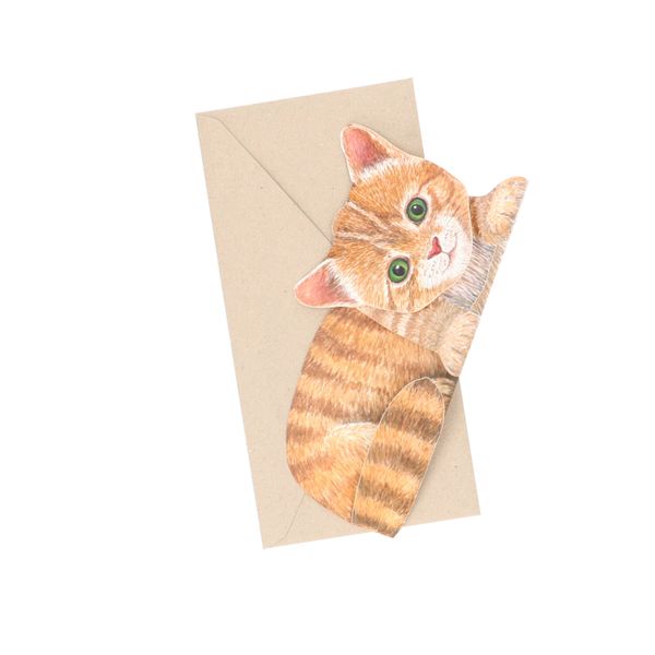 Card 3D with envelope, cat