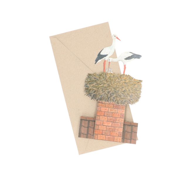 Kaart 3D met envelop, ooievaars