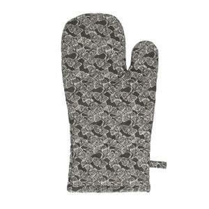 Oven glove, organic cotton, anthracite with gingko pattern