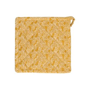 Potholder, organic cotton, ochre with ginkgo motif
