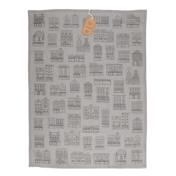 Theedoek, bio-katoen, grijs met zwarte geveltjes, 50 x 70 cm